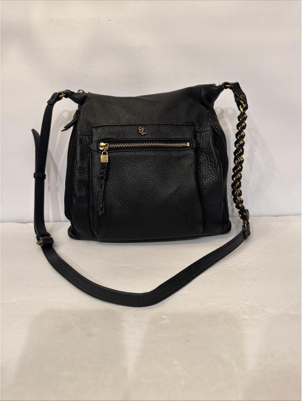 Elliot Lucca Gwen Black Butter Soft Leather  Crossbody Bag Chain Strap 10” X 11”